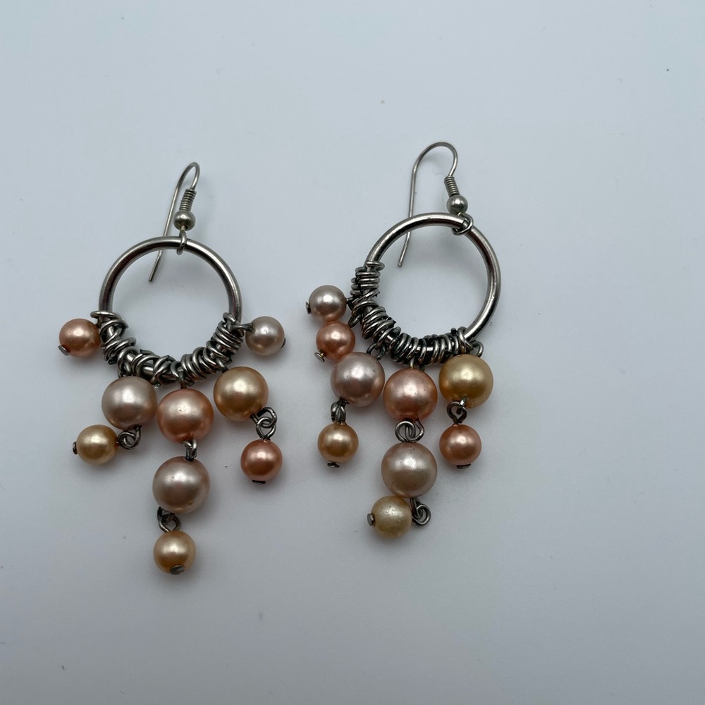 Silver multi color dangle pearl earrings